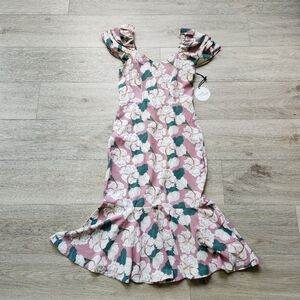 Milk & Honey Purple Floral Dress Womens Medium Ruffles Mermaid Style Green